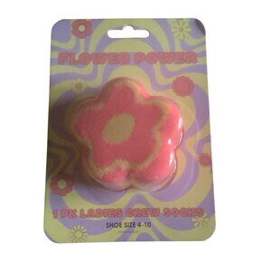 Flower Power Ladies Crew Socks Shoe Size 4-10 98% Polyester 2% Spandex By Majest